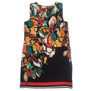 Tropical Sheath Dress Sleeveless 12 AGB Floral Palm Coastal Colorful Zip L